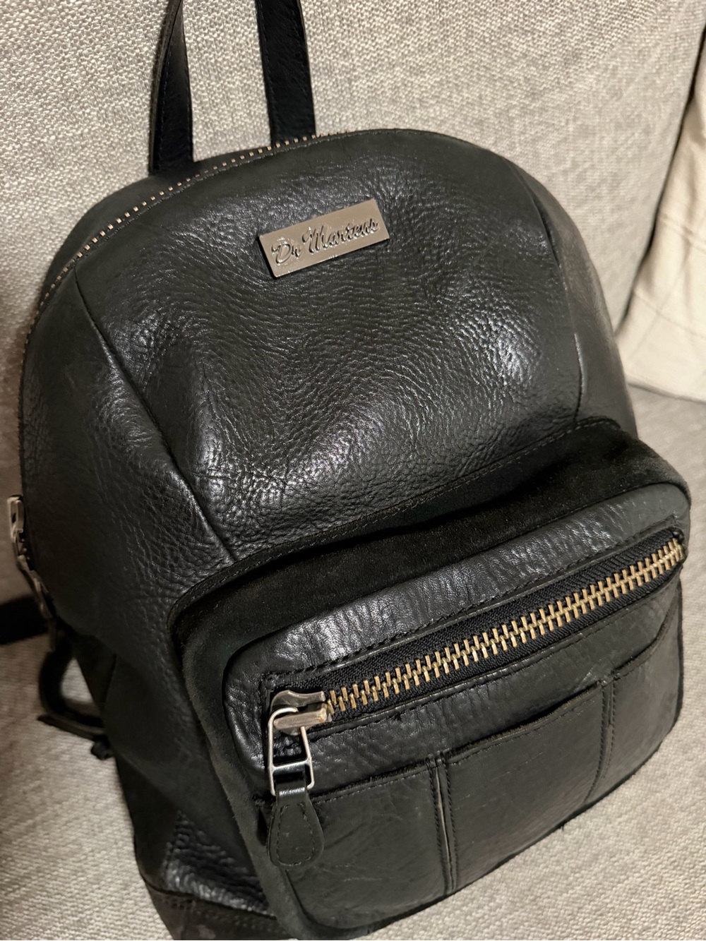 Dr. Martens Black Leather Backpack with Front Zip Pocket
